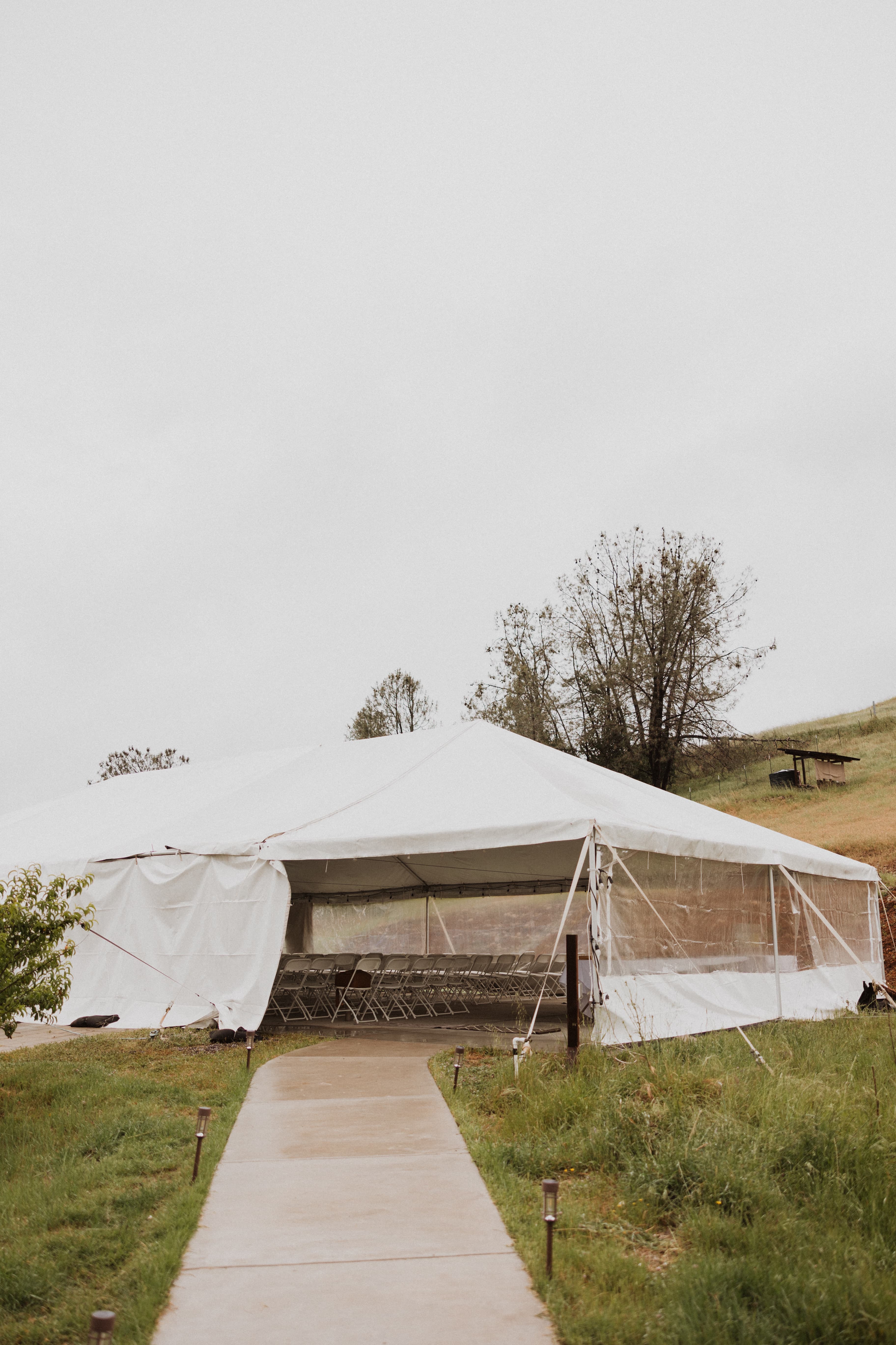 Covered event tent with walkway at Wild Loon Winery